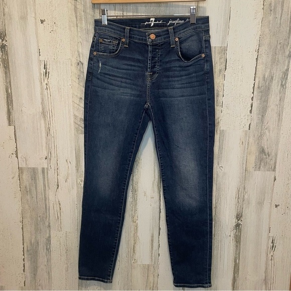7 For All Mankind Josefina Boyfriend Skinny Mid Rise Jeans - Dark Wash size 24 - Picture 1 of 9